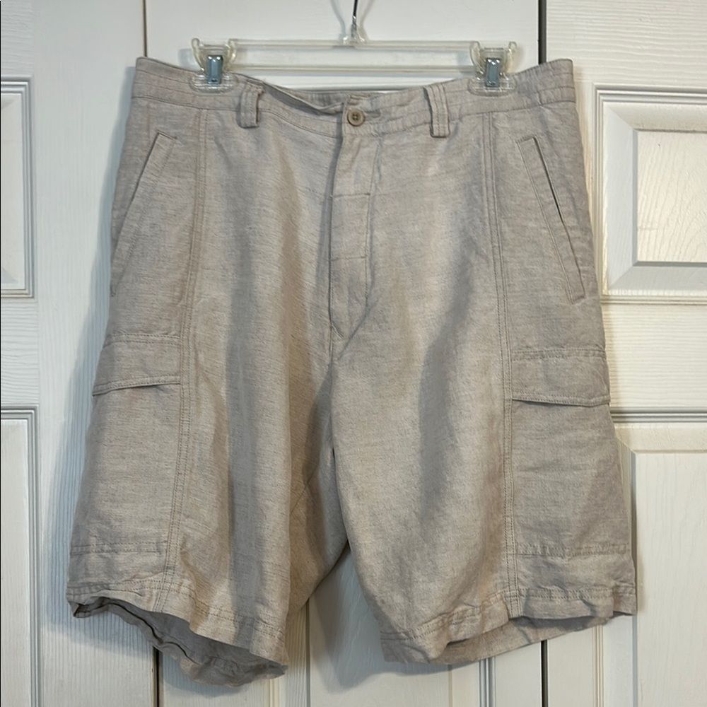CUBAVERA Size 34 Men's Tan Cargo Shorts Linen Neutral Lightweight Relaxed Fit